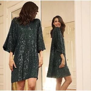 Jude Connally Delia Sequin Mini Dress Long Sleeve Green Party Cocktail Small NWT